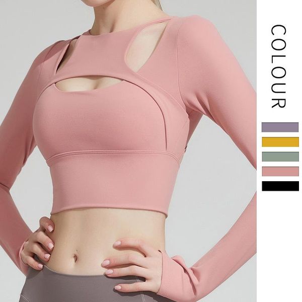 

yoga outfit shirt women sports long sleeve crop running jacket gym fitness clothes splicing workout sportswear
