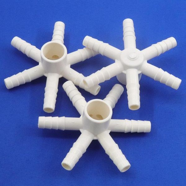 

watering equipments 1~30pcs pvc plastic side 6 ways liquid gas diverter joints safety anti blocking pipe fittings water hose connectors