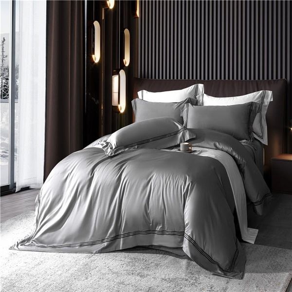 

home el duvet cover bed sheet pillowcases cotton sateen embroidered lines 600tc purple green  king size 4pcs bedding set sets