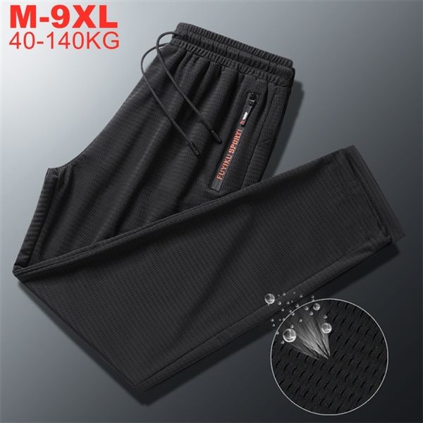 

plus size 9xl 8xl 7xl summer breathable sweatpants men cool quick dry men's ice silk pants oversize trousers male 210707, Black