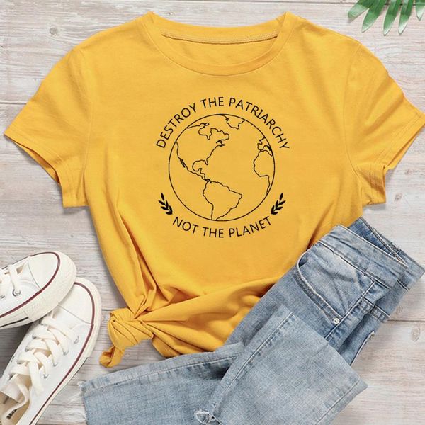 

women's t-shirt destroy the patriarchy not planet t-shirts women aesthetic t shirt feminist woman fashion protect environment dropship, White