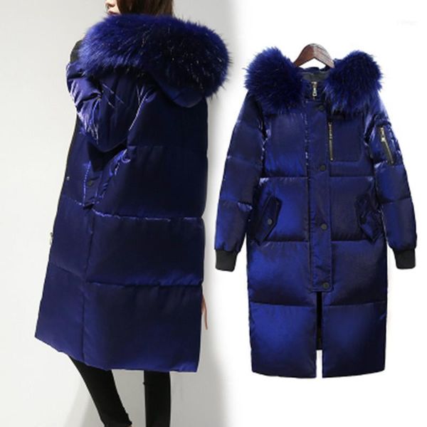 

women's down & parkas winter long jacket for women large fur collar with hood white duck parks coat female slim outerwear as0761, Black