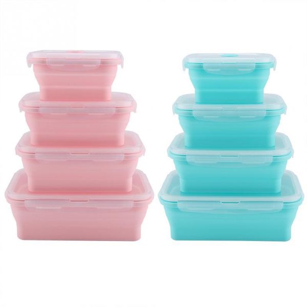 

dinnerware sets 4 size portable silicone lunch box folding microwave safe lunchbox container