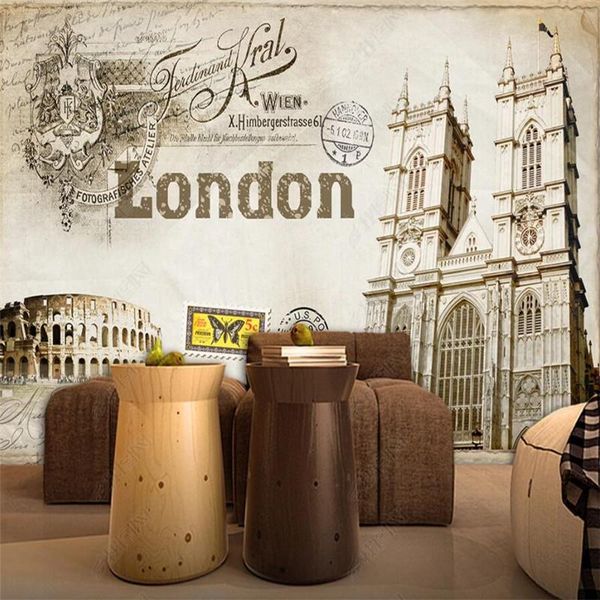 

wallpapers custom retro paris london background 3d wall paper restaurant industrial decor mural bar ktv cafe self-adhesive wallpaper