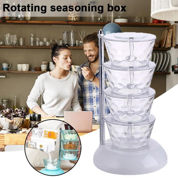 

4/5 layers spice jars with lid & spoon rotatable spice cup clear abs flavouring organizer for seasoning b1