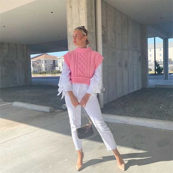 

women knit crop sweater vest sleeveless warm casual fashion cropped knitted woman sweaters pullover 211008, Black;white