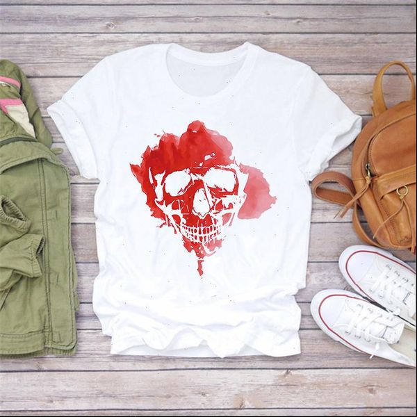 

women t shirts watercolor skull print90s fashion tumblr tshirts clothes shirt womens ladies graphic female tee, White