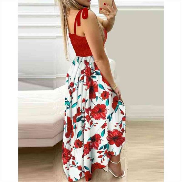 

irregular tube sling long womens dresses sleeveless summer patchwork flower print slim high waist a line vestidos sj8108x, Black;gray