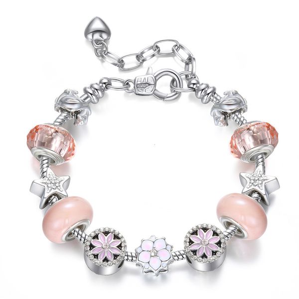 

pink peach blossom drop oil big hole bead hand string girlfriends girls gift bracelet jewelry, Black