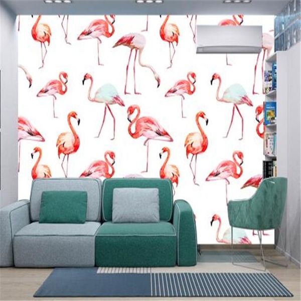 

wallpapers nordic style wallpaper non-woven murals watercolor flamingo seamless for bedroom romantic sticker