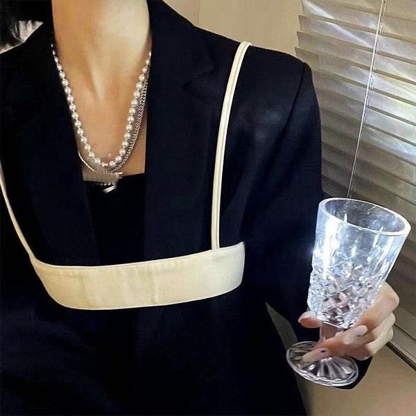 

pendant necklaces 2021 punk hip hop pearl cuba double layer clavicle chain personality necklace for women couples girls men party jewelry, Silver