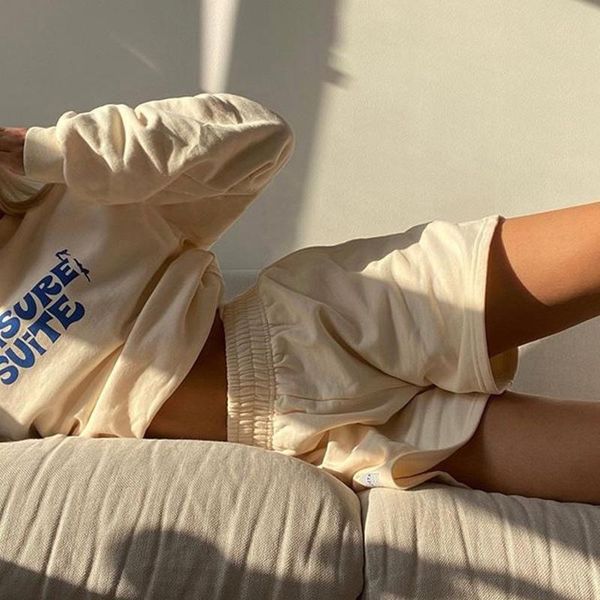

autumn pants women cotton loose letter print sport two piece shorts suit o-neck long sleeve elastic waist casual women's sets, White