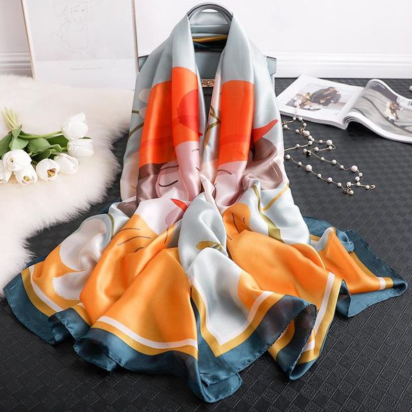 

scarves 2021 luxury summer 180x90cm silk korean print beach towel lady winter keep warm scarf fashion seaside shawl, Blue;gray