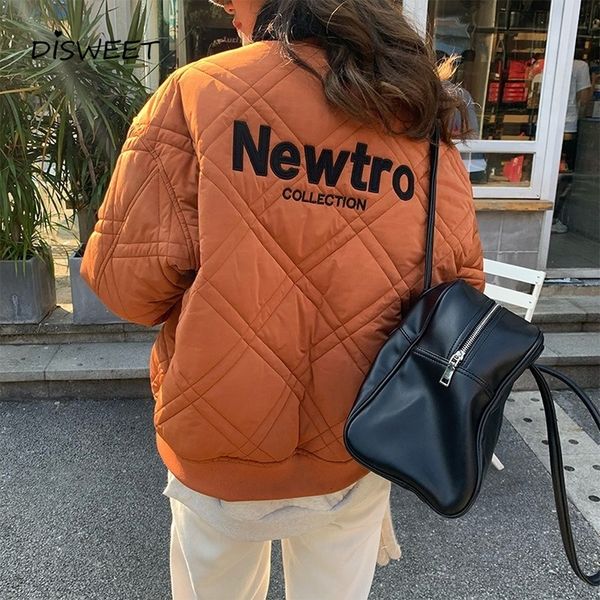 

down thick letter embroidery woman korea loose o-neck long sleeve jackets women simplicity winter warm slim parkas women's, Black