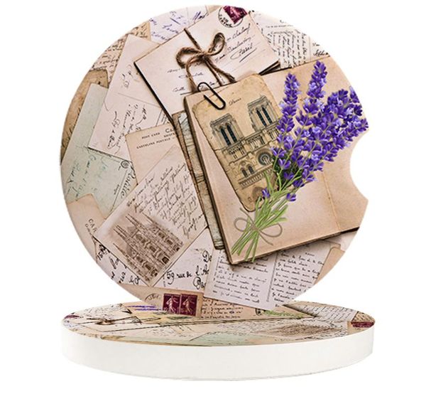 

mats & pads ceramic stone round car coasters set envelope mail book lavender mug tea cup cold drinks mat decoration