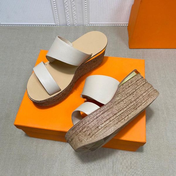 

slippers women wear high heels flip-flops 2021 summer fashion joker heighten thick leather temperament flip flops soft, Black