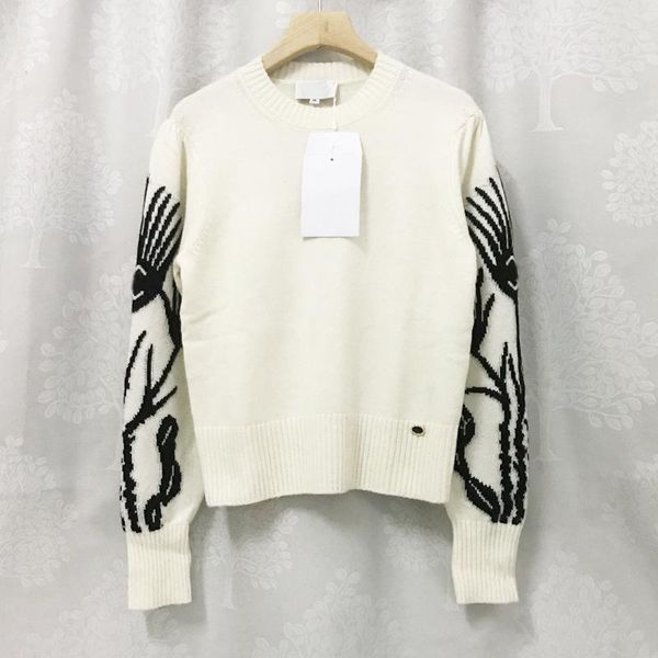 

women's sweaters [ewq] korea chic autumn casual trend women o neck embroidery fashion simple small fragrant wool sweater 2021 16e2134, White;black
