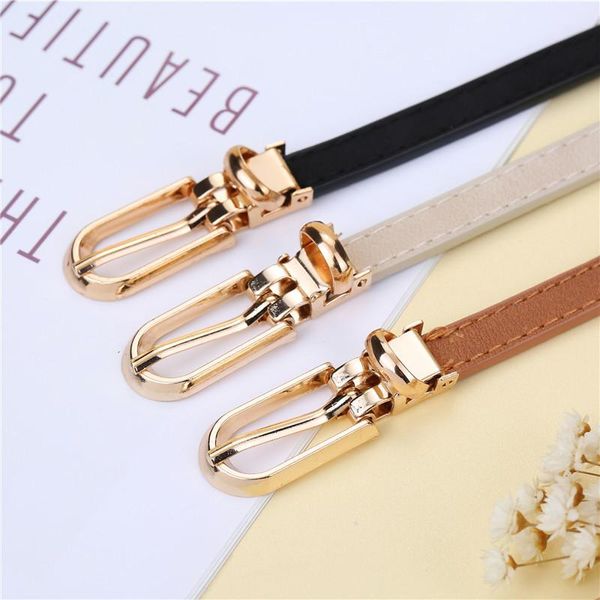 

belts womens thin skinny leather belt with gold alloy buckle, Black;brown