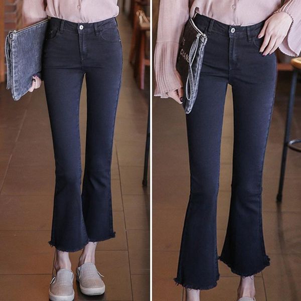 

women's jeans women black flared bootcut high waist trousers stretch slim gd, Blue
