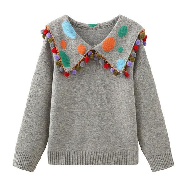 

autumn and winter knitted polka dot navy neck sweater women lazy college style knit mid length padded c320 women's sweaters, White;black