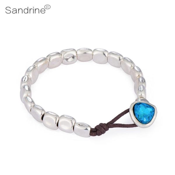 

tennis sandrine 2021 brand fashion jewelry wholesale handmade diy beads heart crystal leather bracelet christmas gift, Golden;silver