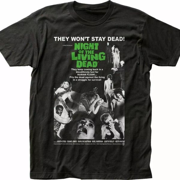 

night of the living dead poster t shirt mens licensed pop culture movie black, White;black