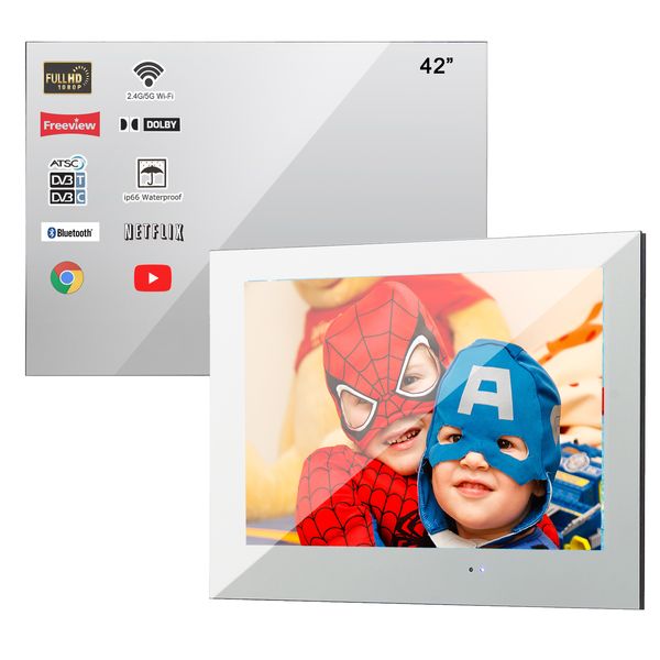 Soulaca Specchio intelligente da 42 pollici per il salone del bagno Televisore LED impermeabile Grande display WiFi TV Android 10.0