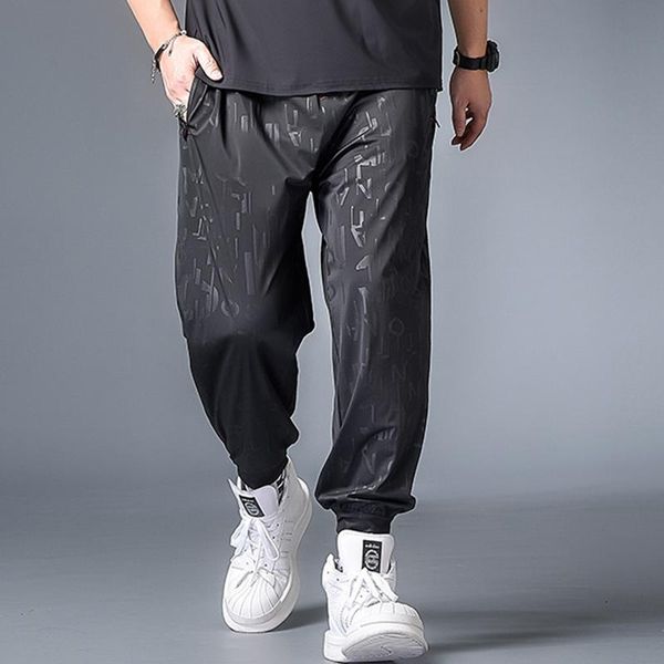 

men cotton trousers summer autumn extra-large size xl-7xl obscure letters loose casual daily long pants men's, Black