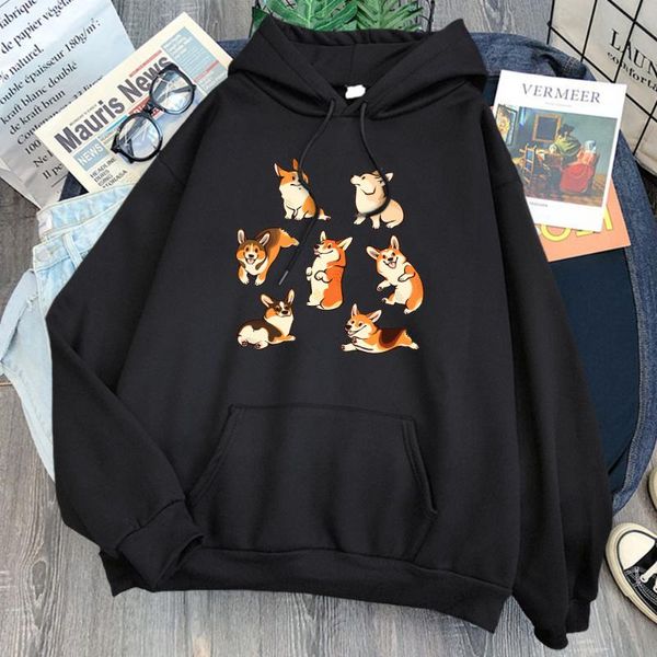 

men's hoodies & sweatshirts cartoon shiba inu print man hoodie long sleeve pocket fleece hooded clothing male vintage hoody hip hop ani, Black