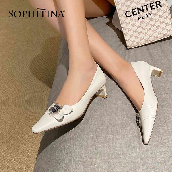 

sophitina pumps shoes women elegant genuine leather strange heel sweet flower office lady square toe spring fo223 210513, Black