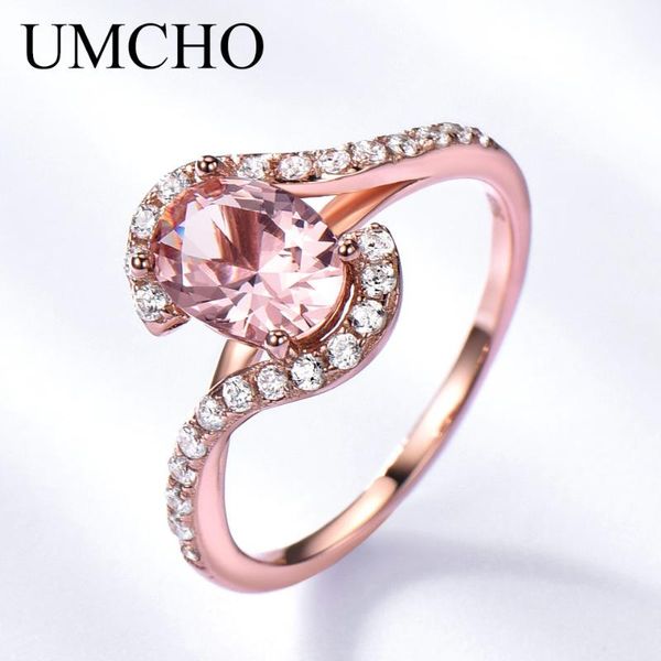 

cluster rings umcho created pink morganite real 925 sterling silver wedding bands charm for women birthday gift fine jewelry, Golden;silver