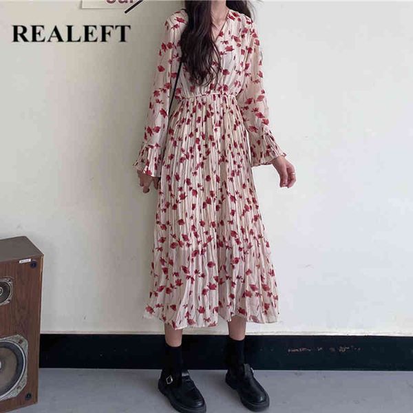

floral printed pleated women dress vintage butterfly sleeve female loose bohemian straight spring summer 210428, Black;gray
