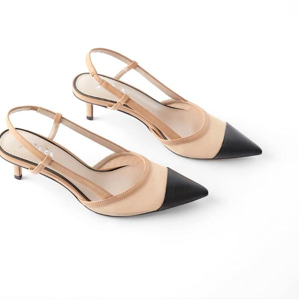 

dress shoes 2021 women high heels spring summer pointed toe mesh outer wear stiletto muller sandals heeled, Black