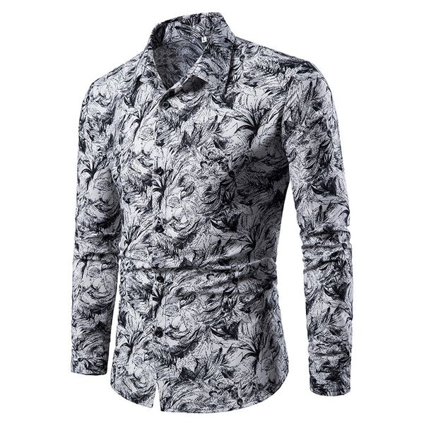 

floral print shirts men autumn spring long sleeve mens shirt casual business work camisas retro oversize loose chemise homme 210524, White;black