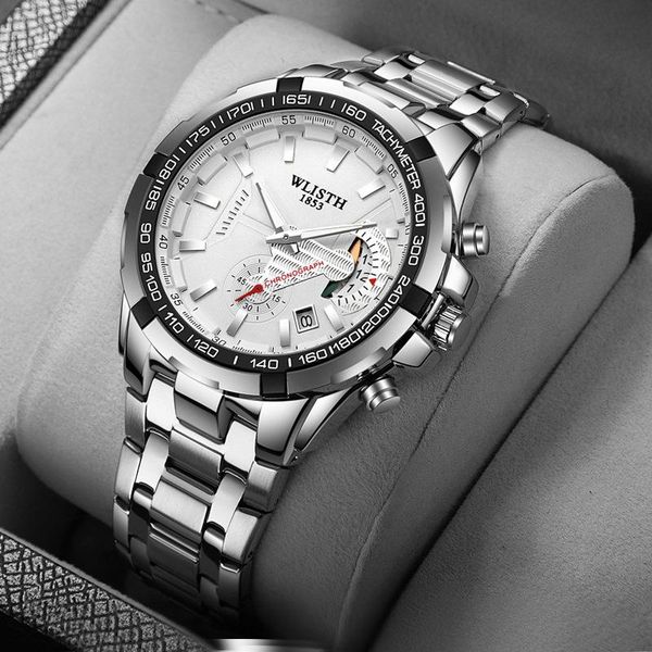 

relojes hombre 2021 watches for men chronograph male sport waterproof stainless steel quartz watch wristwatches, Slivery;brown