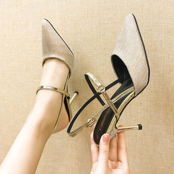 

dress shoes 2021 slingback sandals ladies bling summer narrow band sandalias pointy toe cross strap gladiator sandale women, Black