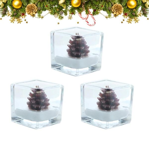 

candles 3 pcs european square pine cone candlestick retro romantic candleholder for christmas xmas holidays