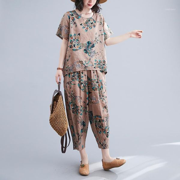 

women's two piece pants thin soft cotton linen loose summer sets 2021 arrival harem vintage women clothes set casual suits, White
