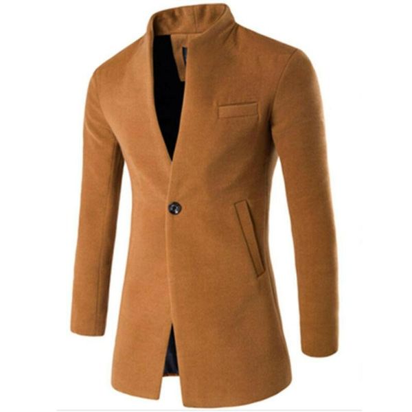 

men's trench coats mens clothing plain one button pocket coat casual outdoor overcoat warm winter solid color fashion v-neck for man, Tan;black