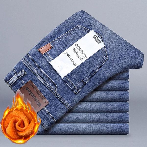 

men's jeans wthinlee men warm autumn winter thicken fleece long trouser, Blue