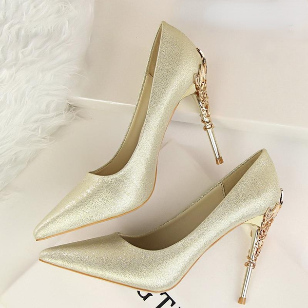 

2021 new metal shoes ladies high heels colorful designer wedding shoes basic banquet party dress shoes, Black