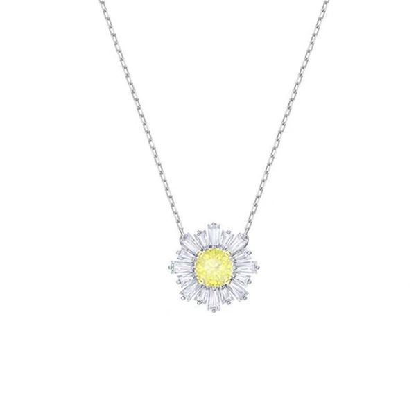 

chains trendy fashion s925 sterling silver daisy sun flower pendant crystal necklace exquisite gifts for women
