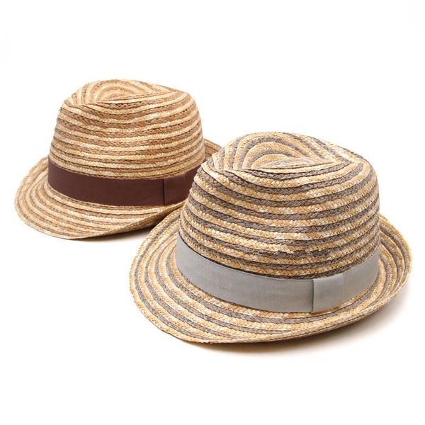 

202103-gaoda-bianzi summer handmade raffia grass striped sun cap men women panama jazz hat wide brim hats, Blue;gray