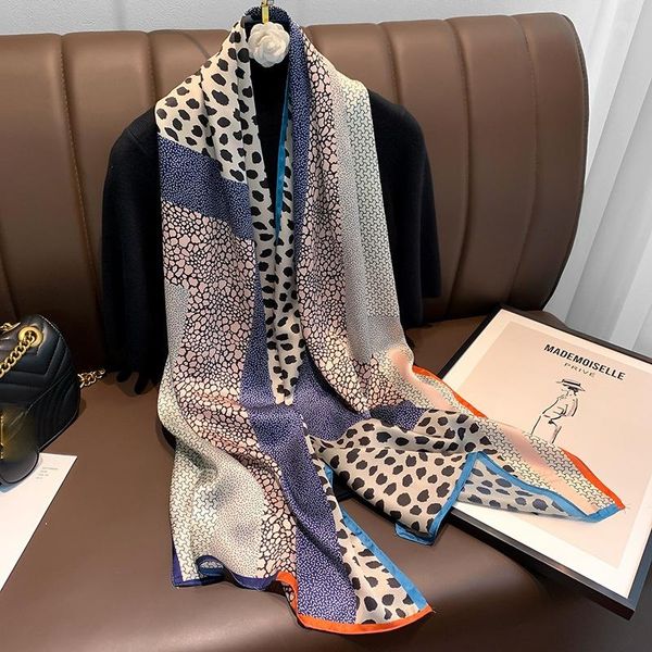 

scarves 2021korean silk women's scarf color matching dot fashion medium long beach towel travel sun protection simple cape, Blue;gray
