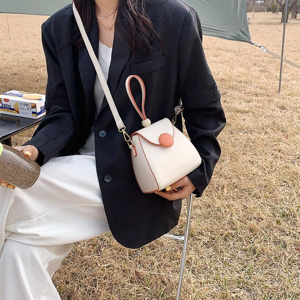 

the contrast color pu leather shoulder bags for women elegant clamshell crossbody bag ladies small bucket handbags sac