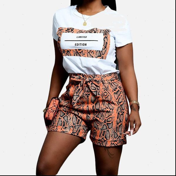 

snake skin womens tracksuits print 2 piece pc suit o neck t shirt bow shorts two pieces sets women, Gray
