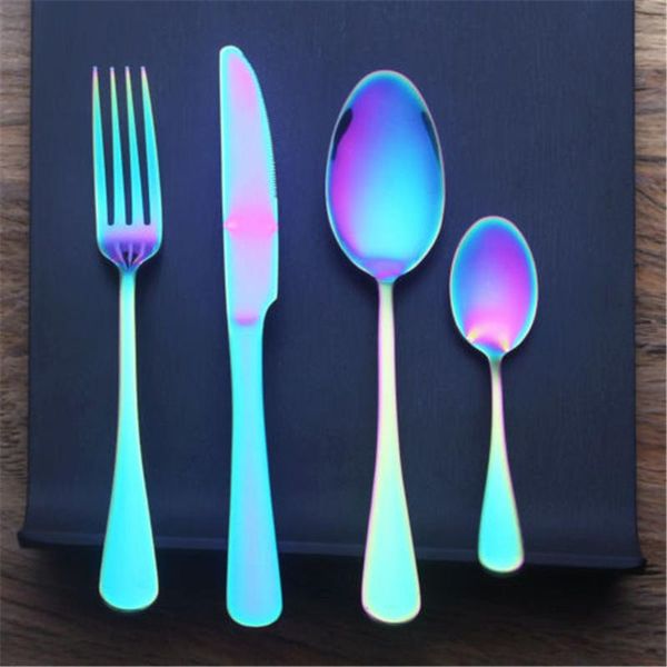 

dinnerware sets 4pcs cutley set colorful stainless steel fork spoon knife unique rainbow casual party tablewear dinner 3