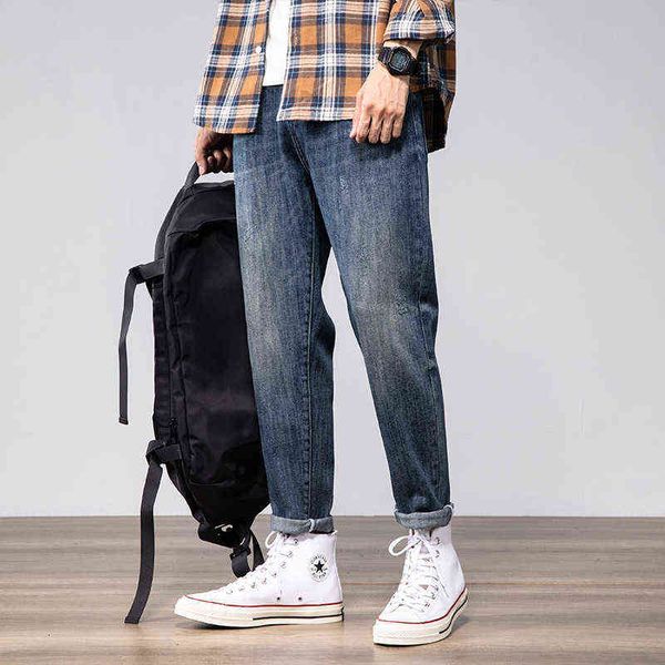 

autumn 2021 loose jeans versatile soft fabric not easy to deform men's pants, Blue