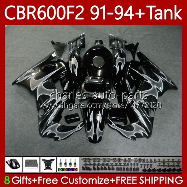 Fairings + Tanque para Honda CBR 600 600F2 CBR600 F2 FS CC 1991 1992 1993 Bodal 63NO.106 CBR600F2 600cc 600fs 91-94 CBR600-F2 CBR600FS 91 92 93 94 Kit de carroçaria Branco chamas