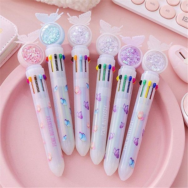 Penne a sfera 4PCS 10 colori Cute Animal Mermaid Pen Farfalla Roller Ricarica colorata Cancelleria Regalo Forniture per ufficio scuola